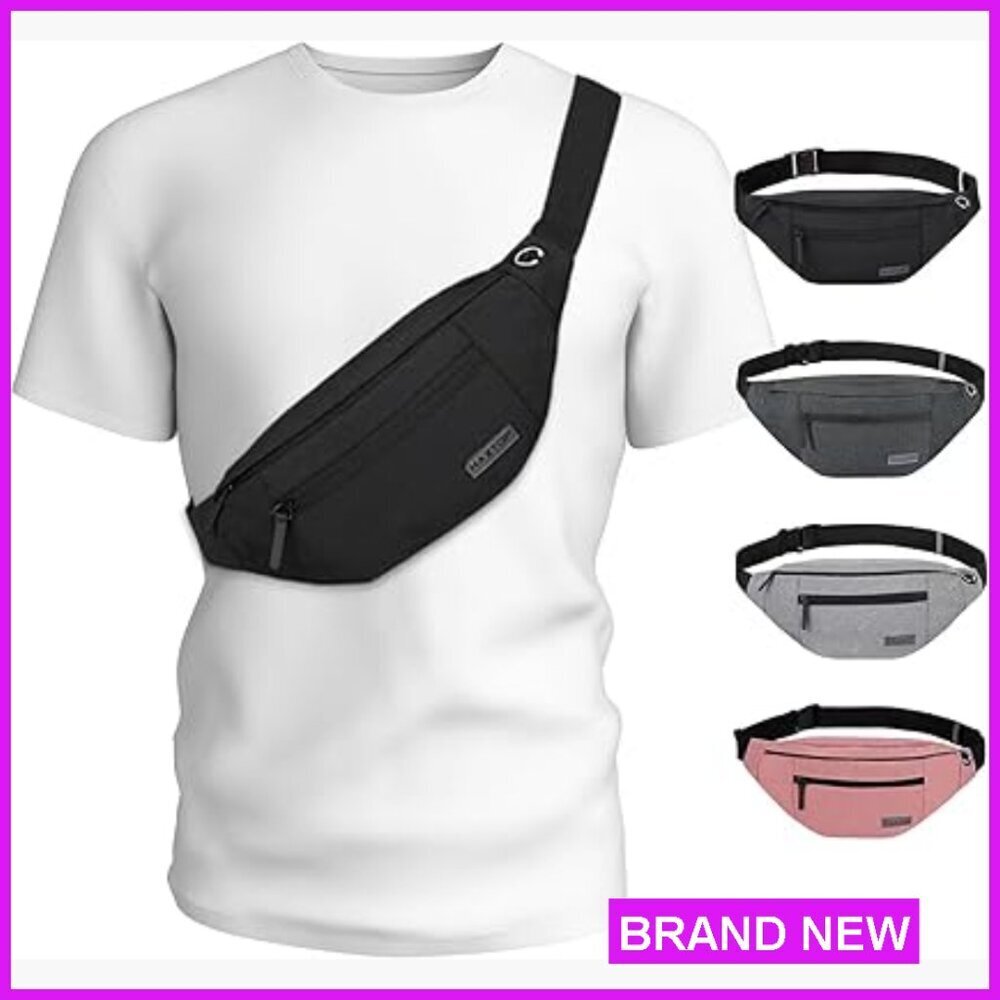Large Crossbody Fanny Pack 4-Zipper Pockets Hands-Free Waist Pack Adjustable